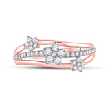 10kt Rose Gold Womens Round Diamond Flower Star Band Ring 1/3 Cttw