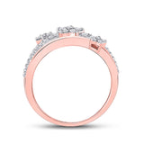 10kt Rose Gold Womens Round Diamond Flower Star Band Ring 1/3 Cttw