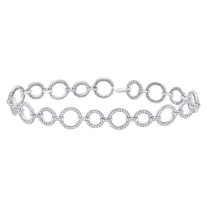 14kt White Gold Womens Round Diamond Circle Link Bracelet 2 Cttw