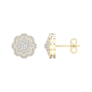14kt Yellow Gold Womens Round Diamond Cluster Earrings 1/2 Cttw