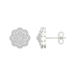 14kt White Gold Womens Round Diamond Cluster Earrings 1/2 Cttw
