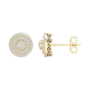 14kt Yellow Gold Womens Round Diamond Cluster Earrings 1/2 Cttw