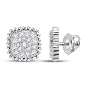 10kt White Gold Womens Round Diamond Square Cluster Earrings 1/3 Cttw