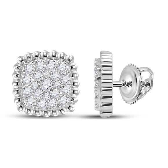 10kt White Gold Womens Round Diamond Square Cluster Earrings 1/3 Cttw