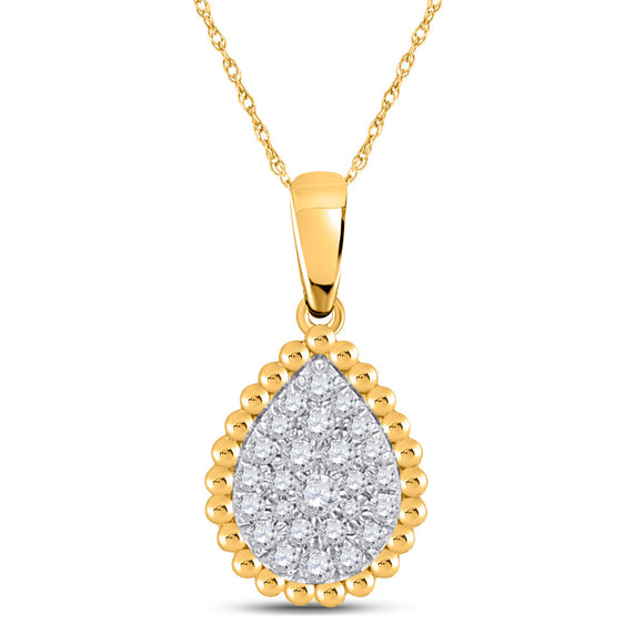 10kt Yellow Gold Womens Round Diamond Teardrop Cluster Pendant 1/8 Cttw