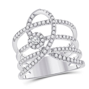 14kt White Gold Womens Round Diamond Spiral Strand Fashion Ring 3/4 Cttw