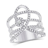 14kt White Gold Womens Round Diamond Spiral Strand Fashion Ring 3/4 Cttw