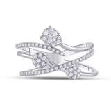 14kt White Gold Womens Round Diamond Abstract Fashion Ring 1/2 Cttw