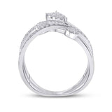 14kt White Gold Womens Round Diamond Abstract Fashion Ring 1/2 Cttw