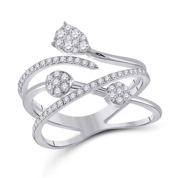 14kt White Gold Womens Round Diamond Abstract Fashion Ring 1/2 Cttw
