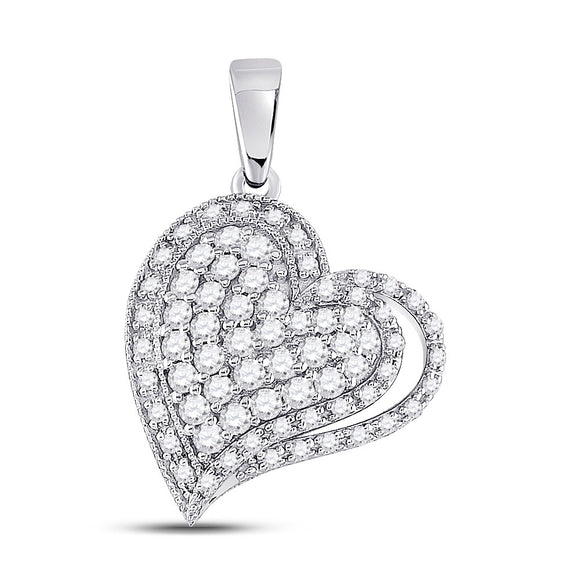 14kt White Gold Womens Round Diamond Heart Pendant 5/8 Cttw