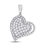 14kt White Gold Womens Round Diamond Heart Pendant 5/8 Cttw