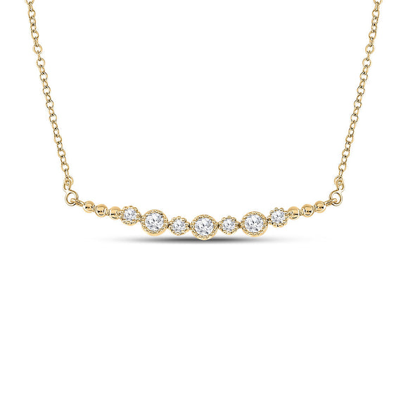 14kt Yellow Gold Womens Round Diamond Bezel Bar Necklace 1/3 Cttw