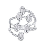 14kt White Gold Womens Baguette Diamond Floating Cluster Ring 1 Cttw