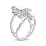 14kt White Gold Womens Baguette Diamond Floating Cluster Ring 1 Cttw