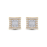 14kt Yellow Gold Womens Baguette Diamond Square Earrings 1/2 Cttw