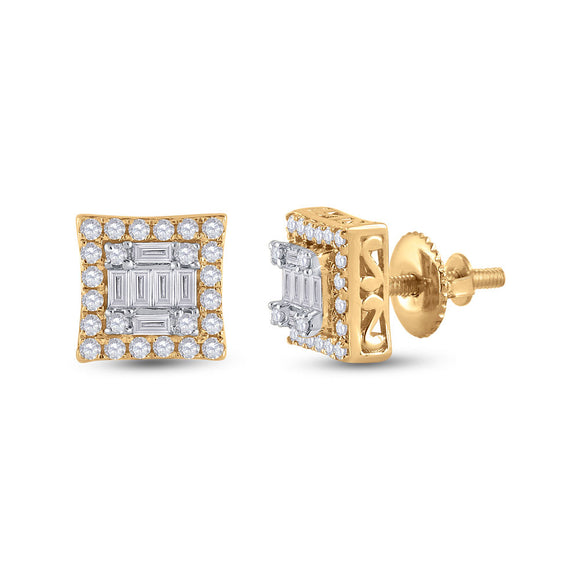 14kt Yellow Gold Womens Baguette Diamond Square Earrings 1/2 Cttw