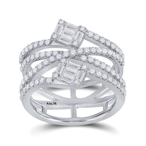 14kt White Gold Womens Baguette Diamond Spiral Fashion Ring 1 Cttw