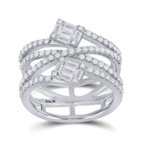 14kt White Gold Womens Baguette Diamond Spiral Fashion Ring 1 Cttw