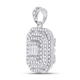 14kt White Gold Womens Baguette Diamond Cluster Pendant 7/8 Cttw