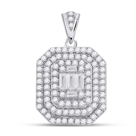 14kt White Gold Womens Baguette Diamond Cluster Pendant 7/8 Cttw