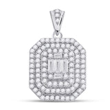 14kt White Gold Womens Baguette Diamond Cluster Pendant 7/8 Cttw