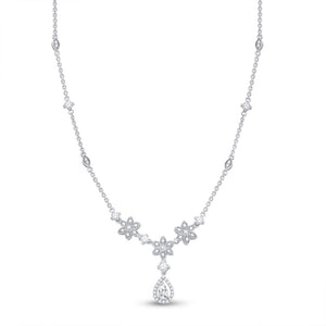 14kt White Gold Womens Pear Diamond Flower Teardrop Necklace 7/8 Cttw