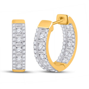 14kt Yellow Gold Womens Round Diamond Hoop Earrings 1 Cttw