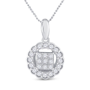14kt White Gold Womens Round Diamond Circle Pendant 1/4 Cttw