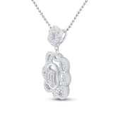 14kt White Gold Womens Baguette Diamond Dangle Oval Pendant 3/8 Cttw