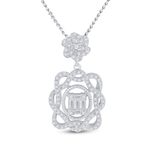 14kt White Gold Womens Baguette Diamond Dangle Oval Pendant 3/8 Cttw