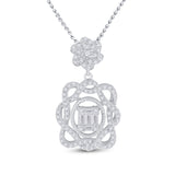 14kt White Gold Womens Baguette Diamond Dangle Oval Pendant 3/8 Cttw