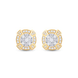 14kt Yellow Gold Mens Baguette Diamond Circle Cluster Earrings 3/4 Cttw