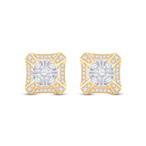 14kt Yellow Gold Mens Baguette Diamond Square Cluster Earrings 3/4 Cttw