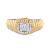 14kt Yellow Gold Mens Baguette Round Diamond Square Ring 1/3 Cttw