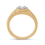 14kt Yellow Gold Mens Baguette Round Diamond Square Ring 1/3 Cttw