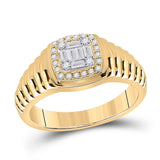 14kt Yellow Gold Mens Baguette Round Diamond Square Ring 1/3 Cttw