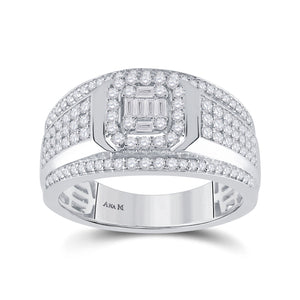 14kt White Gold Womens Baguette Diamond Square Cluster Ring 1 Cttw