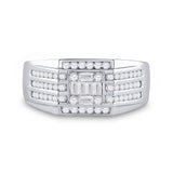 14kt White Gold Mens Baguette Diamond Square Ring 3/4 Cttw