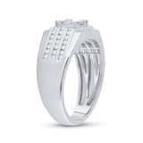 14kt White Gold Mens Baguette Diamond Square Ring 3/4 Cttw
