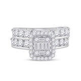14kt White Gold Baguette Diamond Bridal Wedding Ring Band Set 2-1/5 Cttw