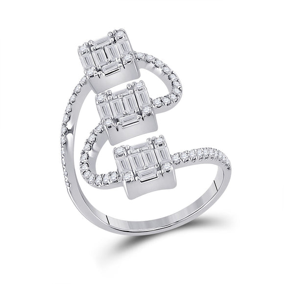 14kt White Gold Womens Baguette Diamond Band Ring 1 Cttw