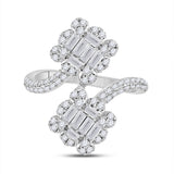 14kt White Gold Womens Baguette Diamond Bypass Fashion Ring 1 Cttw