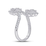 14kt White Gold Womens Baguette Diamond Bypass Fashion Ring 1 Cttw