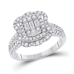 14kt White Gold Womens Baguette Diamond Cluster Ring 1 Cttw