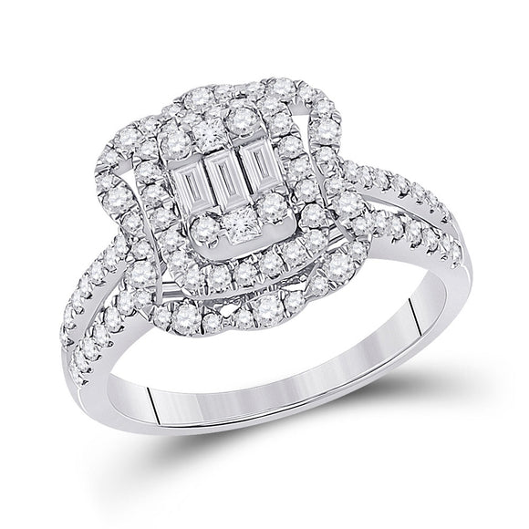 14kt White Gold Womens Baguette Diamond Cluster Ring 1 Cttw