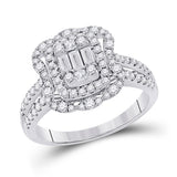 14kt White Gold Womens Baguette Diamond Cluster Ring 1 Cttw