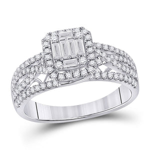 14kt White Gold Womens Baguette Diamond Square Cluster Ring 3/4 Cttw