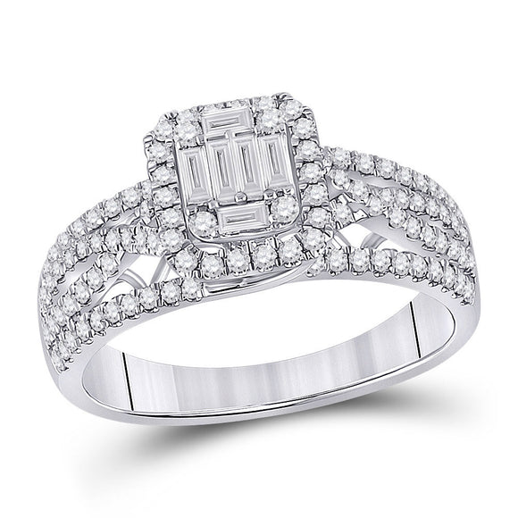 14kt White Gold Womens Baguette Diamond Square Cluster Ring 3/4 Cttw