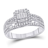 14kt White Gold Womens Baguette Diamond Square Cluster Ring 3/4 Cttw